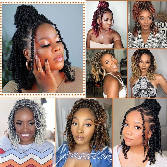 New Pre-Twisted Passion Twist Hair 10" 8 Packs Crochet Braids (1B/Gray) - Picture 7 of 8